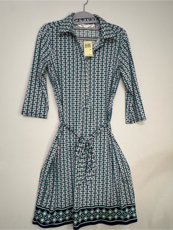 Max Studio Dresses & Skirts - Max Studio Green Patterned Shirt Dress with Tie Waist and Collar. NWT